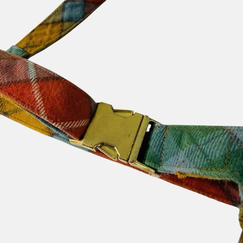 The Foggy Dog Walking Harness Medium Plaid Gold Metal Heavy Duty Front Rear Clip